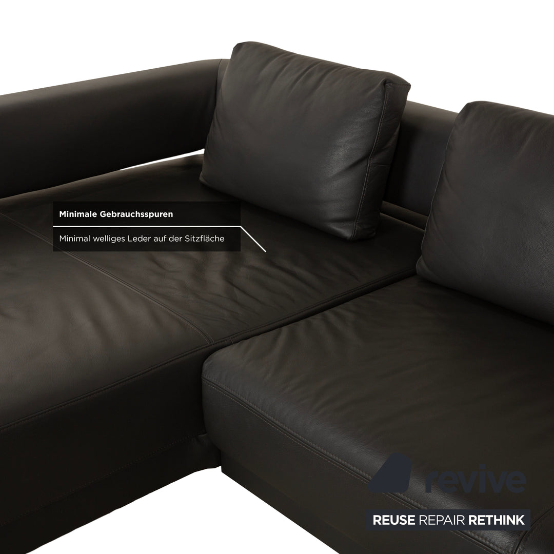 Ewald Schillig Brand Face Leder Ecksofa Hocker Garnitur Dunkelgrau Schiefer braun Recamiere links Sofa Couch