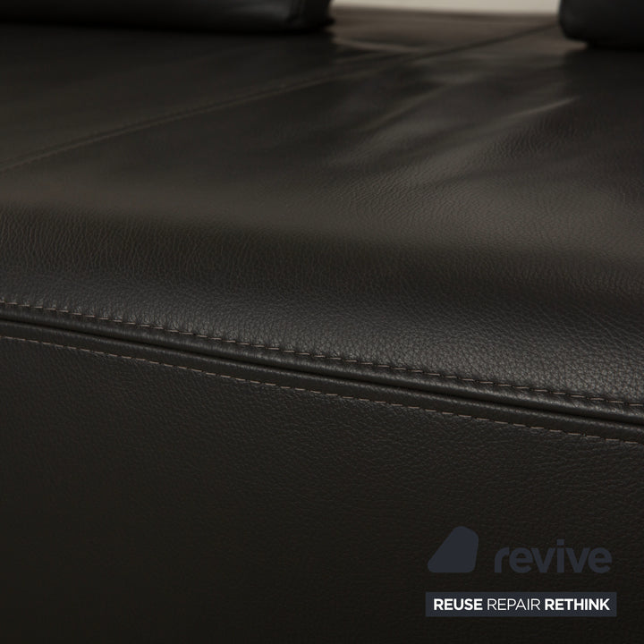 Ewald Schillig Brand Face Leder Ecksofa Hocker Garnitur Dunkelgrau Schiefer braun Recamiere links Sofa Couch