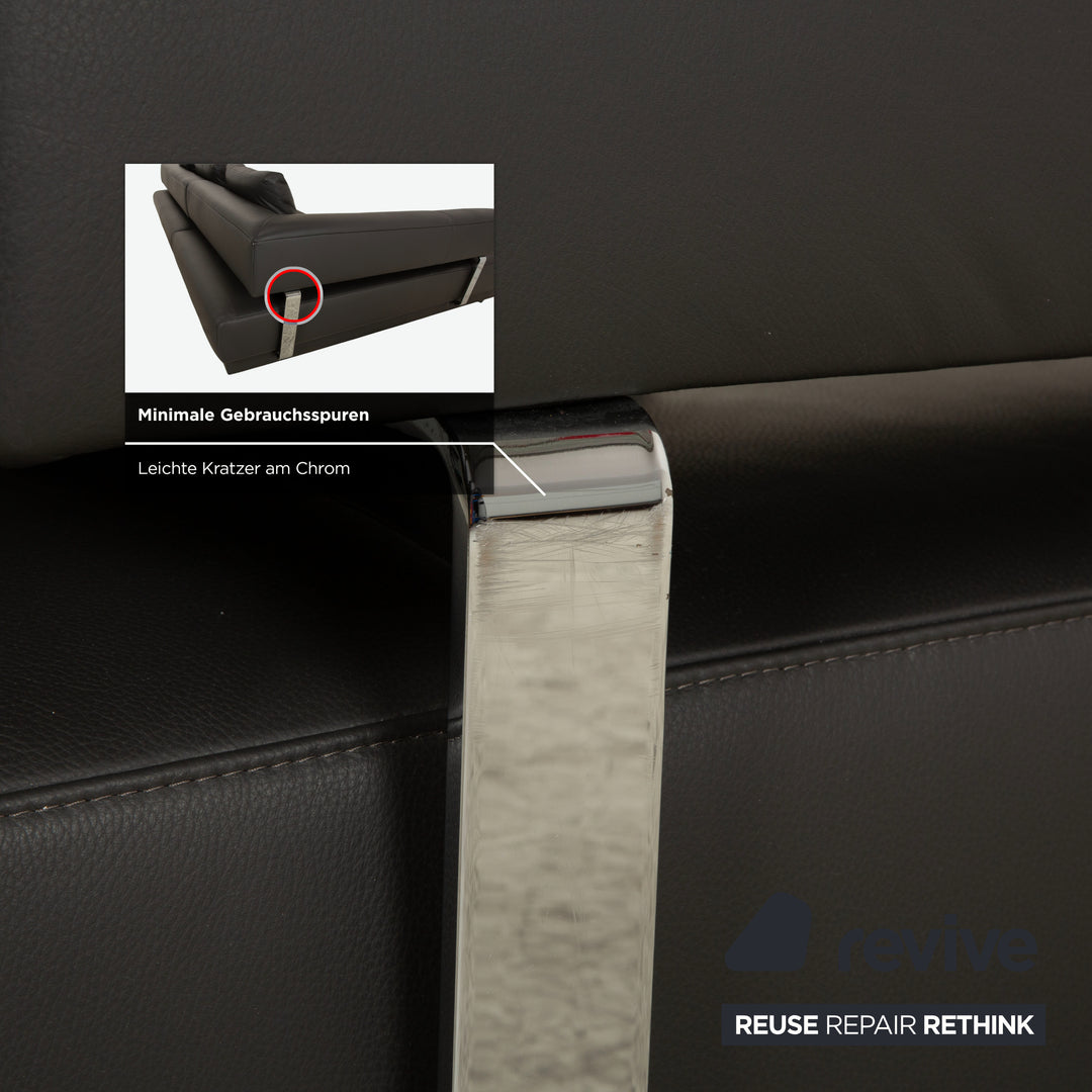 Ewald Schillig Brand Face Leder Ecksofa Hocker Garnitur Dunkelgrau Schiefer braun Recamiere links Sofa Couch