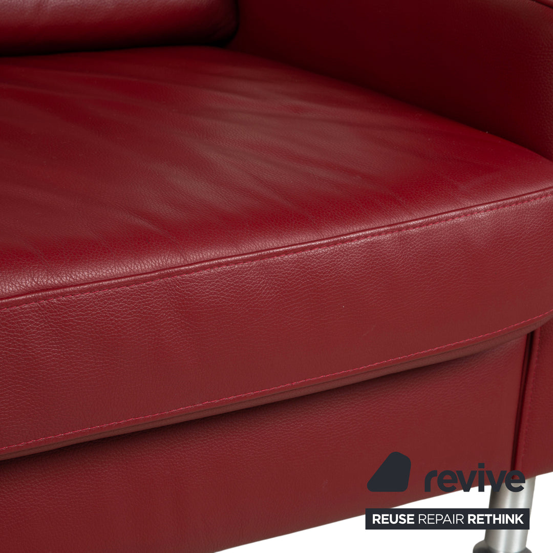 Ewald Schillig Concept Plus Leather Three-Seater Red Sofa Couch