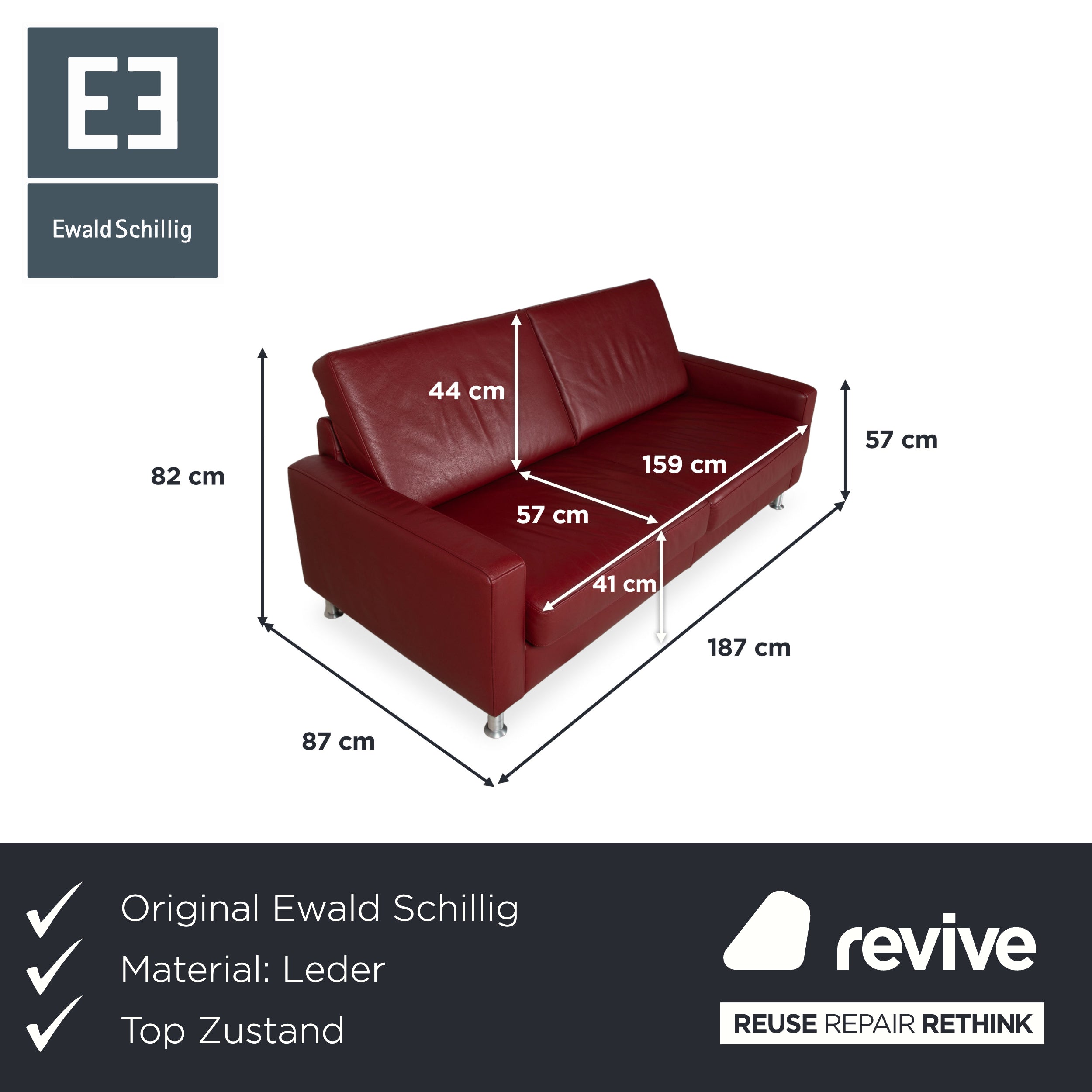 Ewald Schillig Concept Plus Leder Dreisitzer Rot Sofa Couch