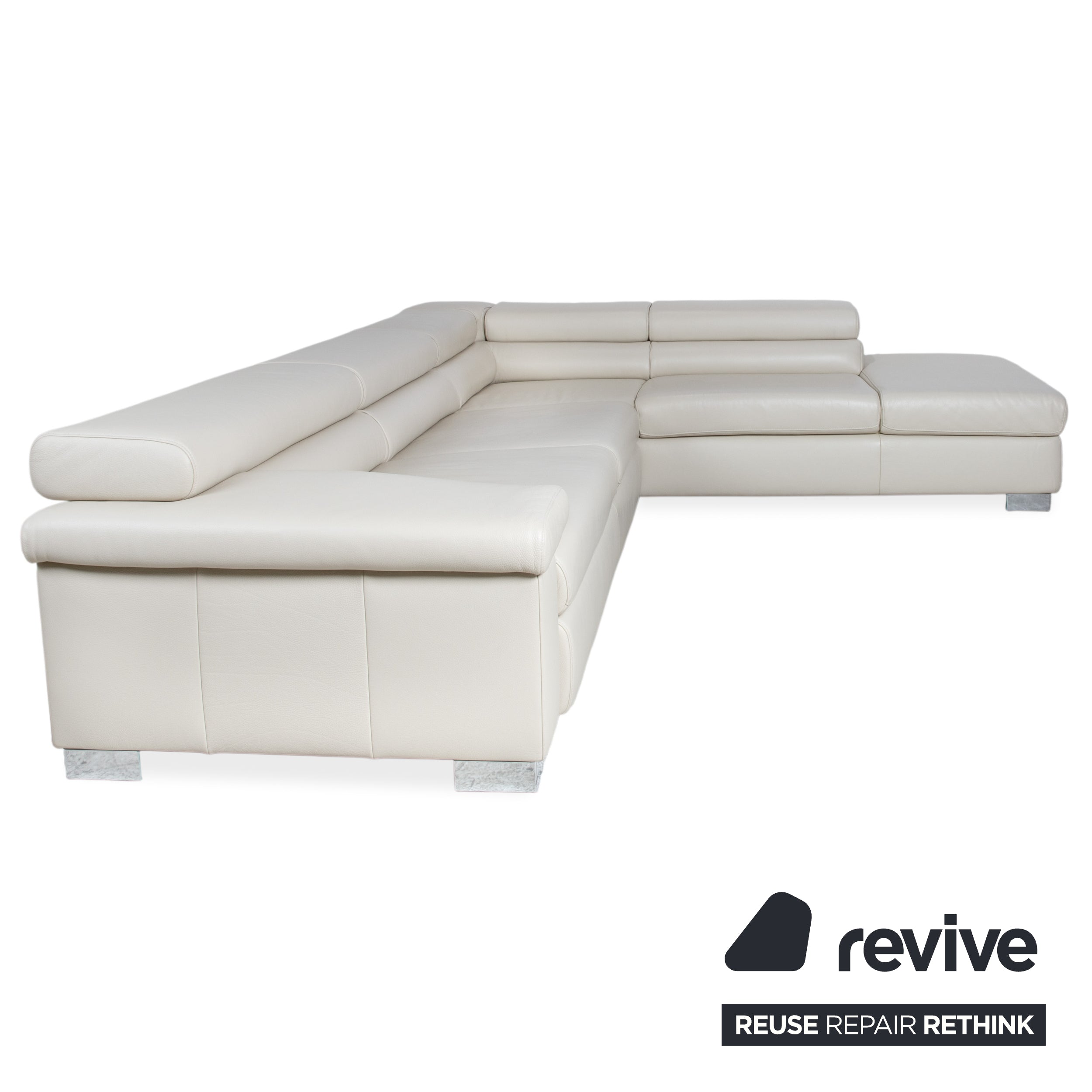 Ewald Schillig Courage Leder Ecksofa Creme Beige Chrom Recamiere rechts Couch manuelle Funktion