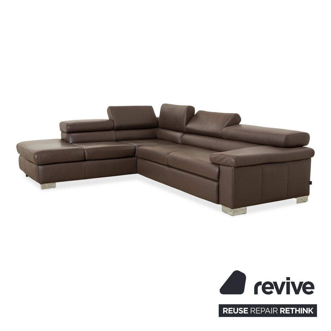 Ewald Schillig Courage Leder Garnitur Ecksofa & Hocker Braun manuelle Funktion Sofa Couch