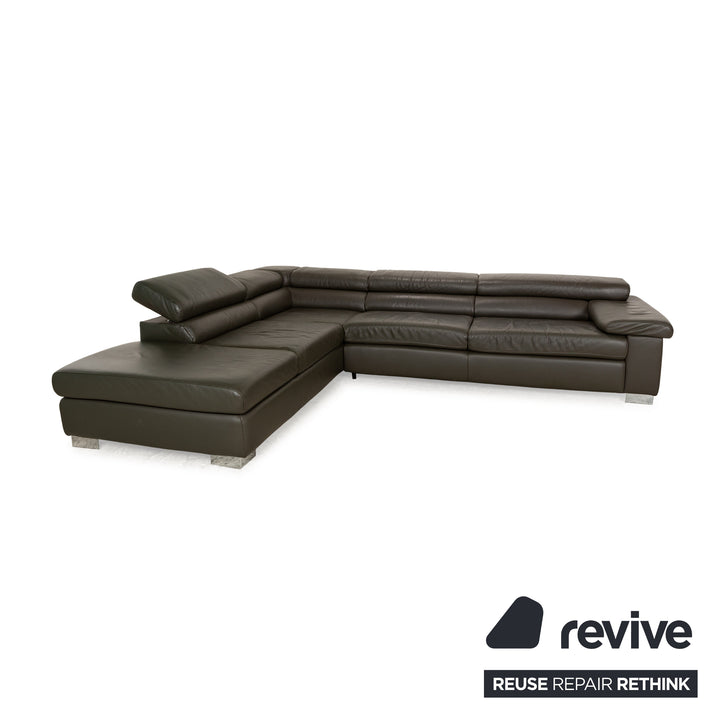 Ewald Schillig Courage Leder Sofa Garnitur Grün Ecksofa Hocker Couch Funktion