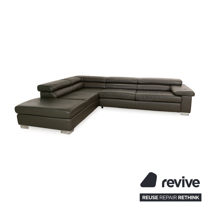 Ewald Schillig Courage Leder Sofa Garnitur Grün Ecksofa Hocker Couch Funktion