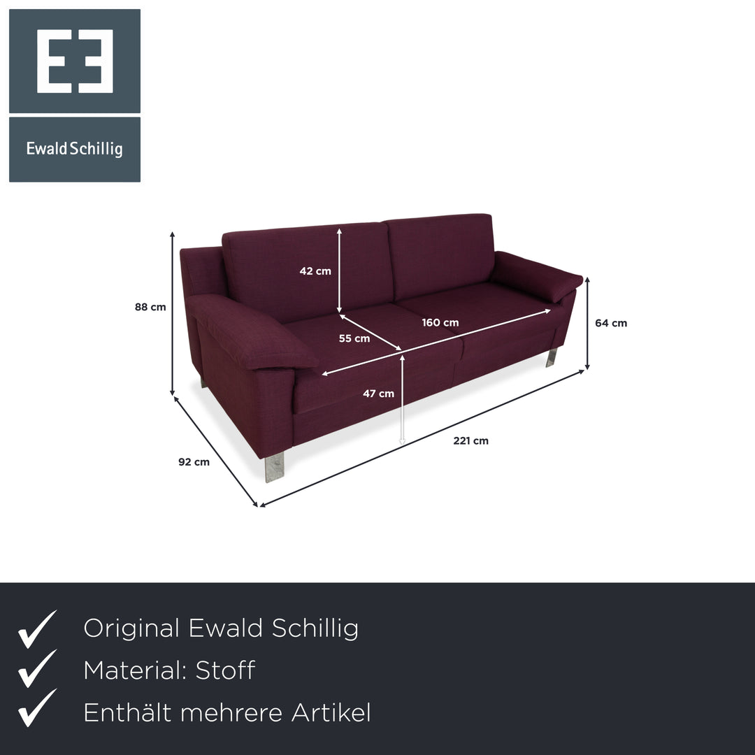 Canapé trois places Ewald Schillig Flex Plus en tissu avec pouf, violet, aubergine et rouge