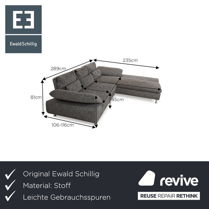 Ewald Schillig Flex Plus Stoff Ecksofa Grau Recamiere Rechts manuelle Funktion Sofa Couch
