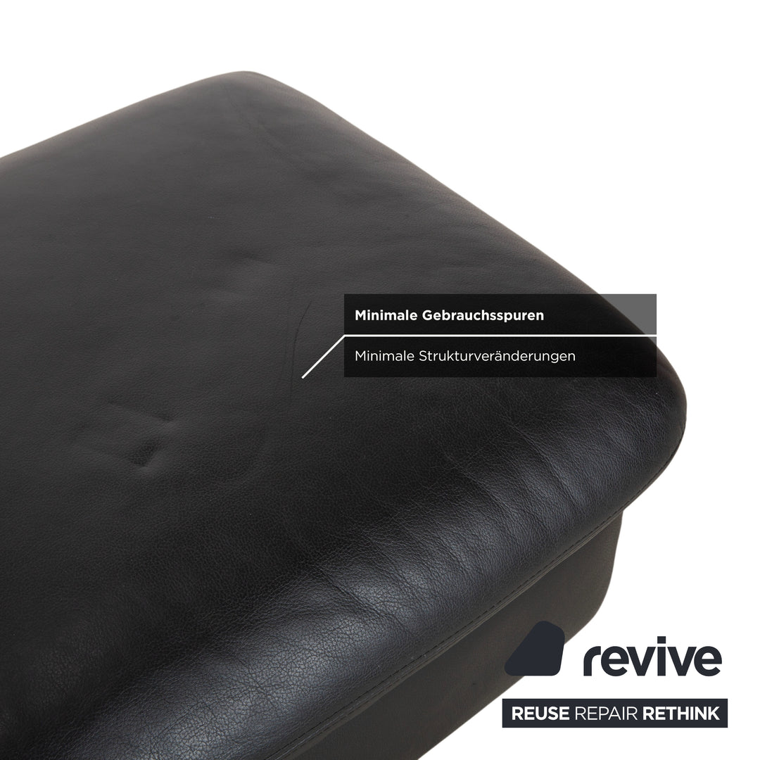 Ewald Schillig Leather Suite Two-Seater Three-Seater Ottoman Black Sofa Couch Manual Function