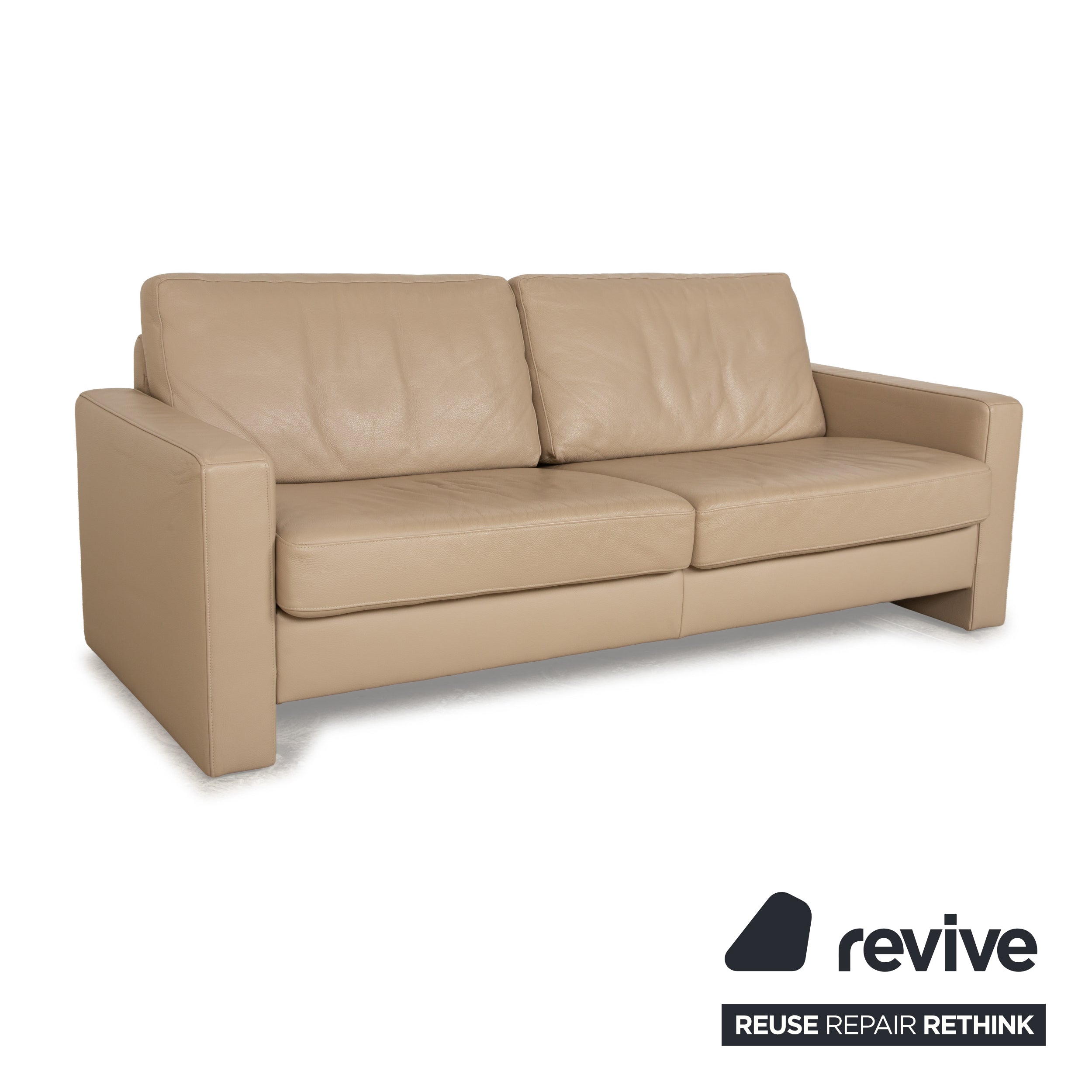 Ewald Schillig Leder Dreisitzer Beige Sofa Couch
