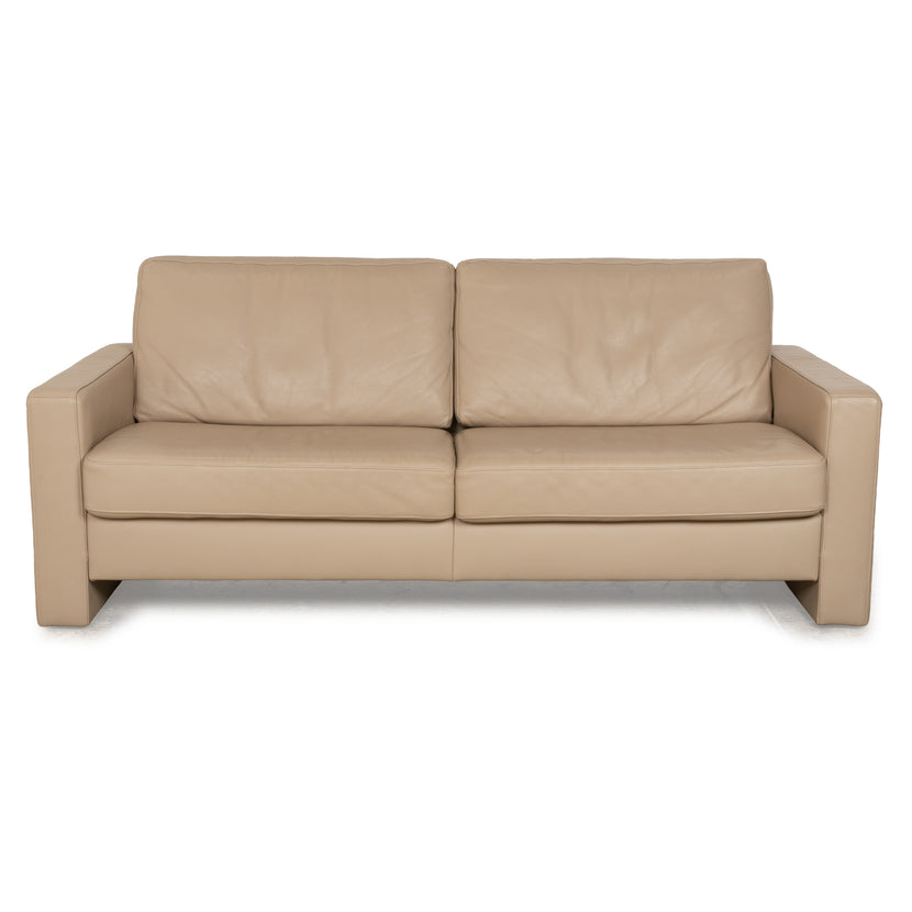 Ewald Schillig Leder Dreisitzer Beige Sofa Couch