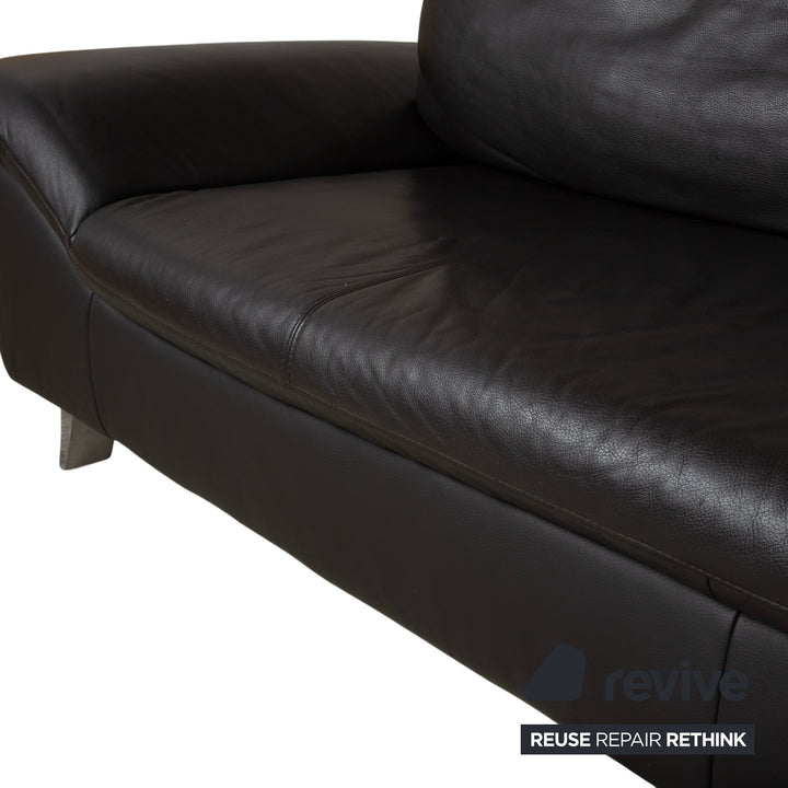Ewald Schillig Leder Ecksofa Schwarz Sofa Couch manuelle Funktion Kopfstütze