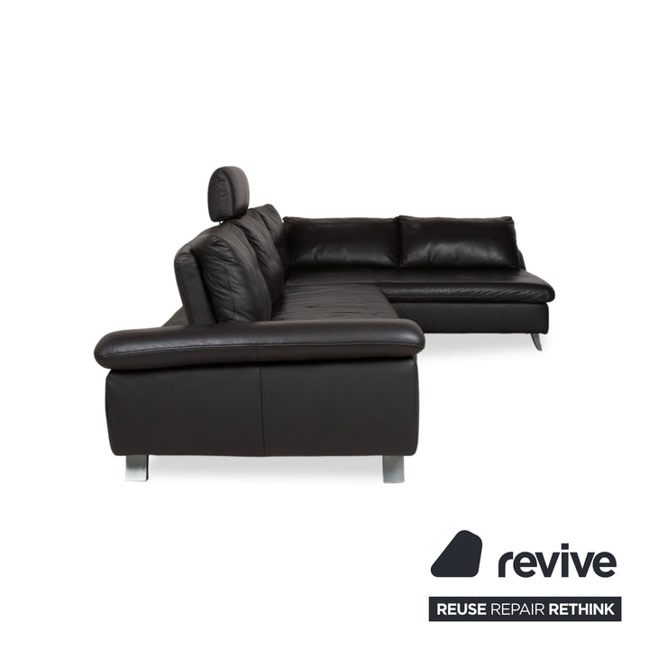 Ewald Schillig Leder Ecksofa Schwarz Sofa Couch manuelle Funktion Kopfstütze