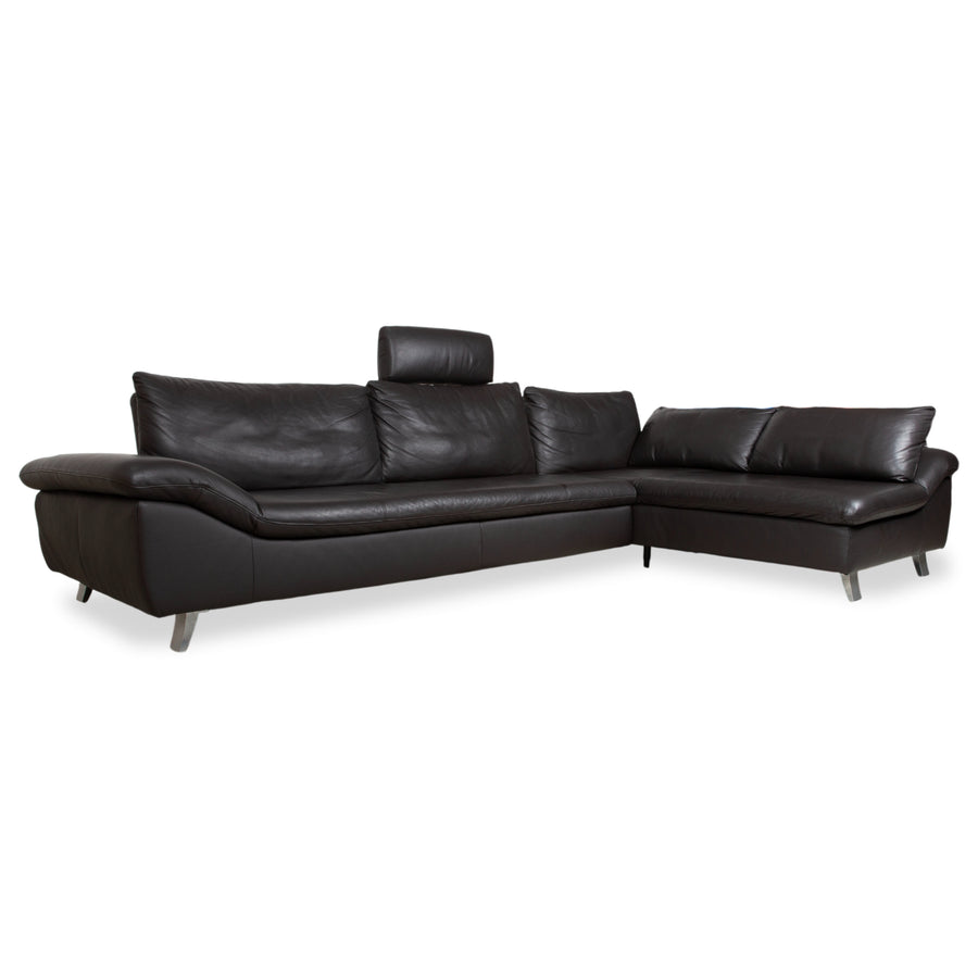 Ewald Schillig Leder Ecksofa Schwarz Sofa Couch manuelle Funktion Kopfstütze