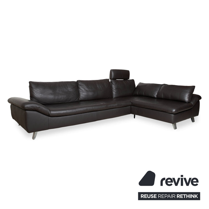 Ewald Schillig Leder Ecksofa Schwarz Sofa Couch manuelle Funktion Kopfstütze