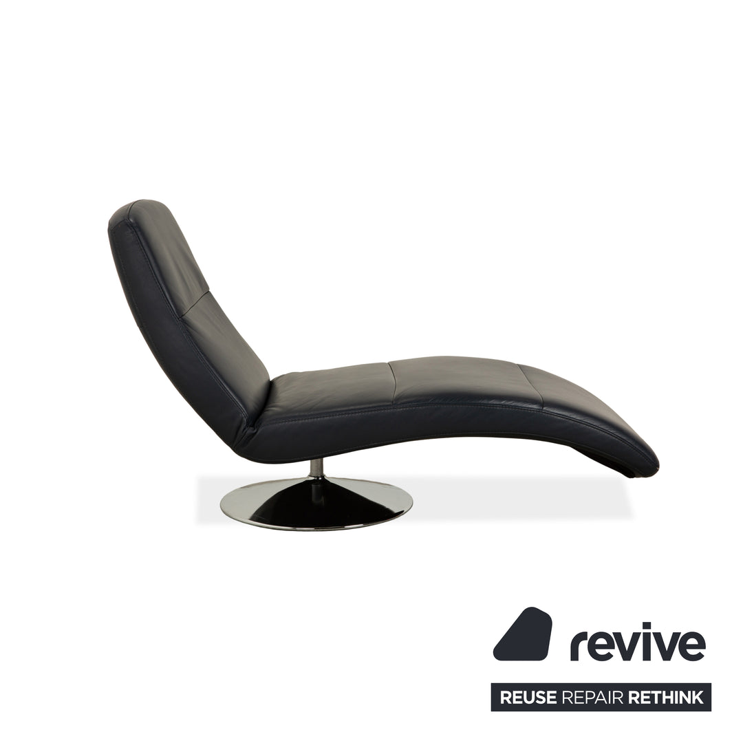 Fauteuil lounge en cuir Silence d'Ewald Schillig, bleu-gris