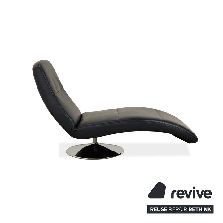 Fauteuil lounge en cuir Silence d'Ewald Schillig, bleu-gris