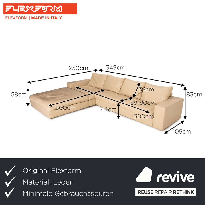 Flexform Groundpiece Leather Corner Sofa Cream Beige Sofa Couch Recamiere Left