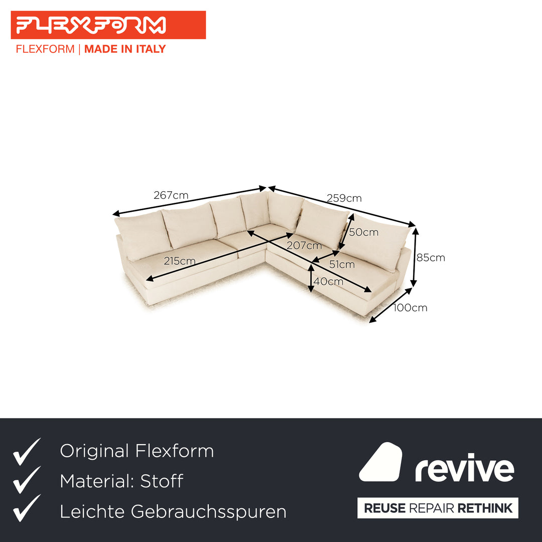 Flexform Groundpiece Fabric Corner Sofa Cream Grey Sofa Couch