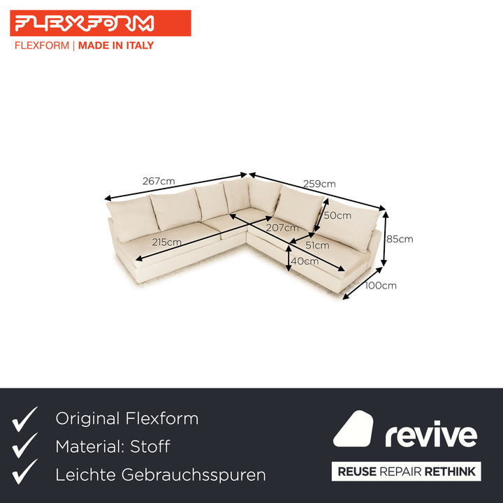 Flexform Groundpiece Fabric Corner Sofa Cream Grey Sofa Couch