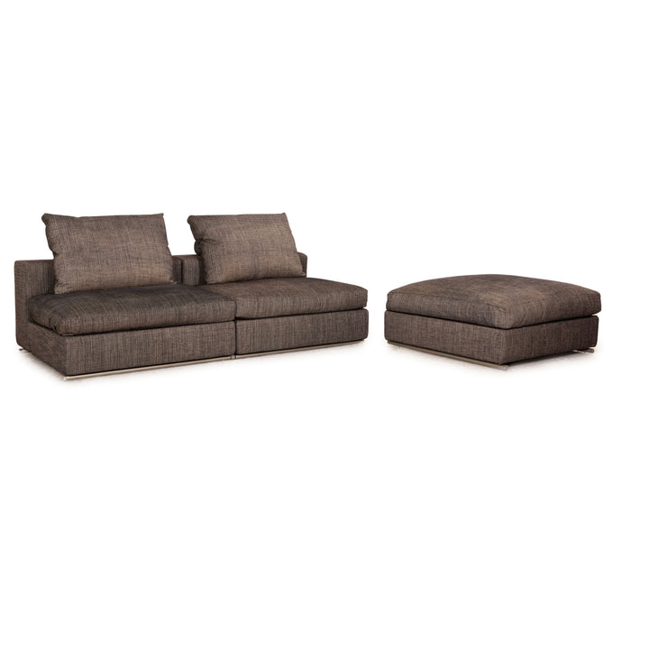 Flexform Groundpiece Stoff Sofa Garnitur Grau Zweisitzer Hocker