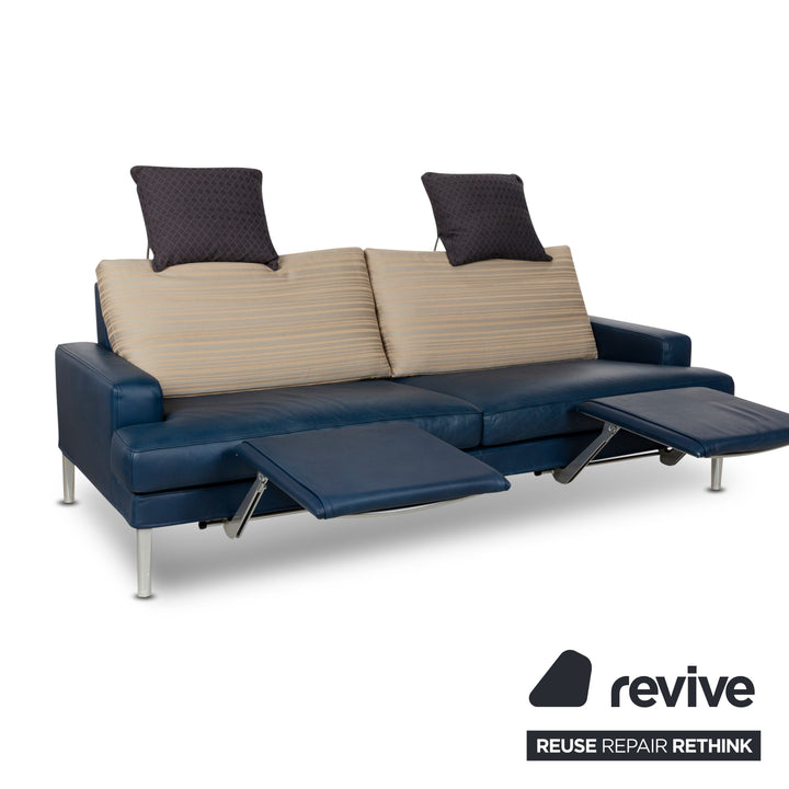 FSM Clarus Leder Dreisitzer Blau Braun Sofa Couch manuelle Funktion