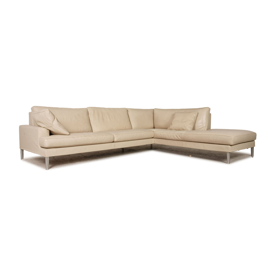 FSM Leder Ecksofa Creme Sofa Couch Funktion Recamiere rechts