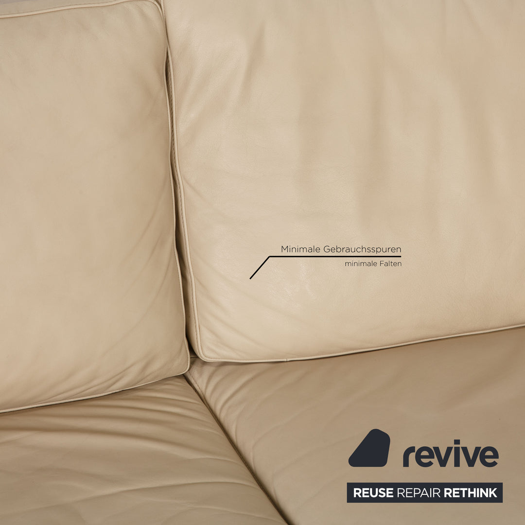 FSM Leder Ecksofa Creme Sofa Couch Funktion Recamiere rechts