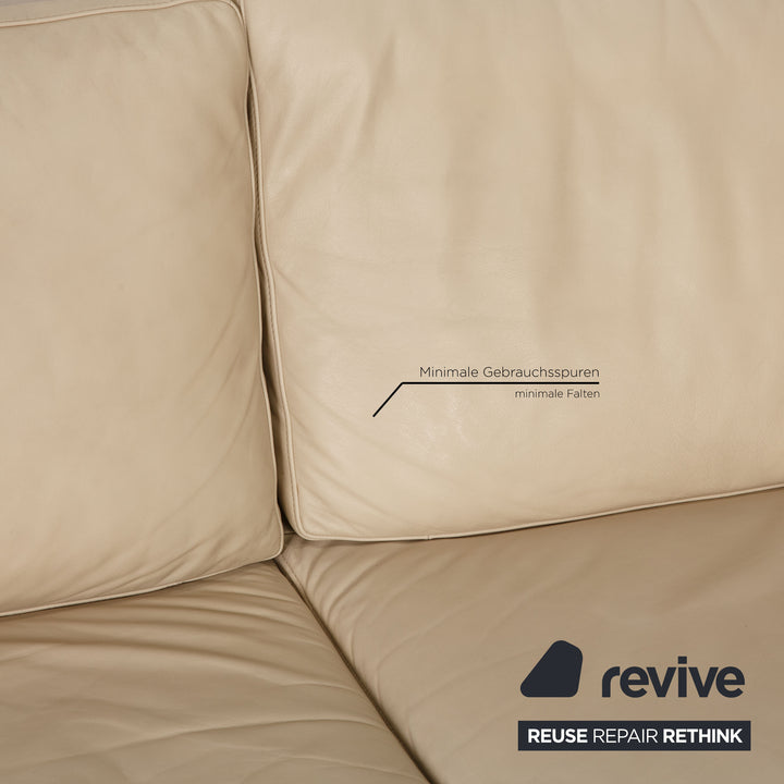 FSM Leder Ecksofa Creme Sofa Couch Funktion Recamiere rechts