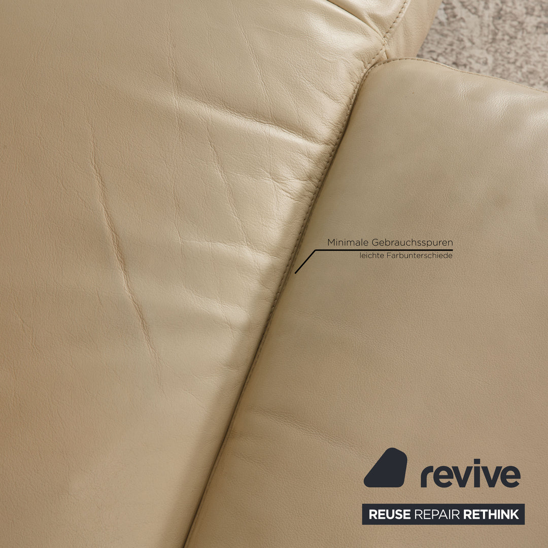 FSM Leder Ecksofa Creme Sofa Couch Funktion Recamiere rechts