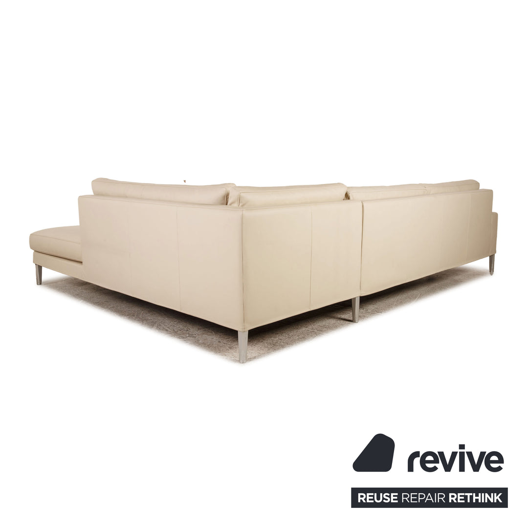 FSM Leder Ecksofa Creme Sofa Couch Funktion Recamiere rechts