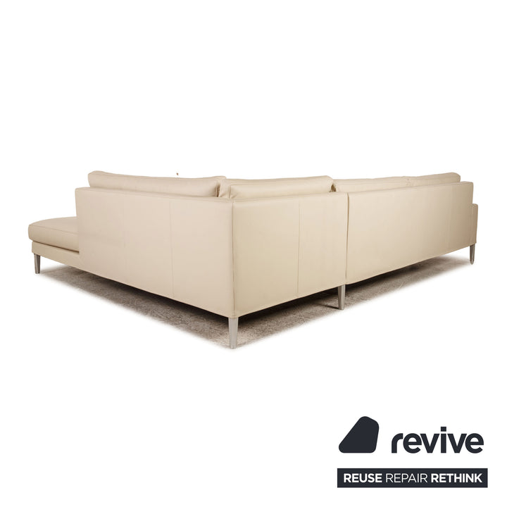 FSM Leder Ecksofa Creme Sofa Couch Funktion Recamiere rechts