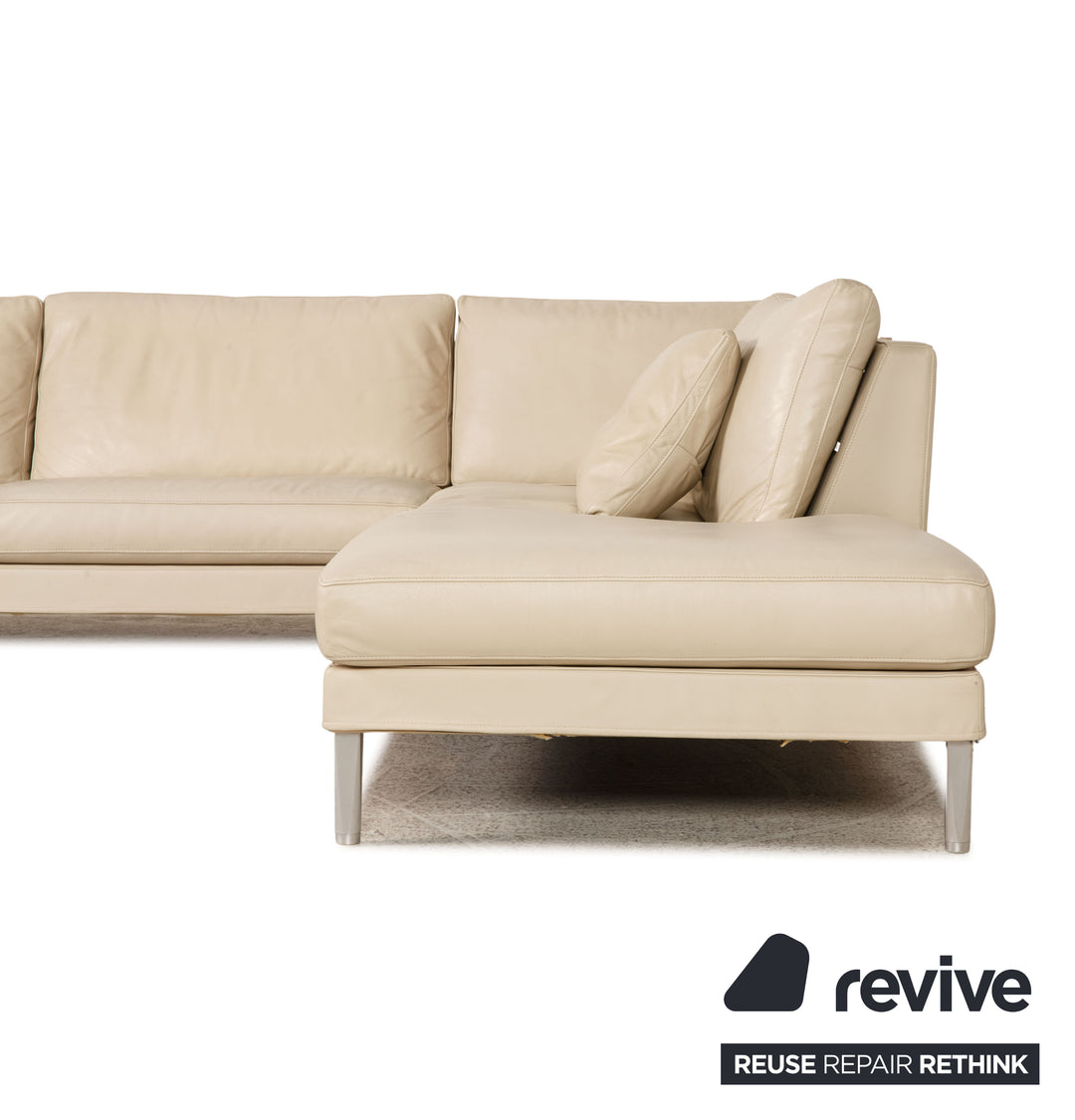 FSM Leder Ecksofa Creme Sofa Couch Funktion Recamiere rechts