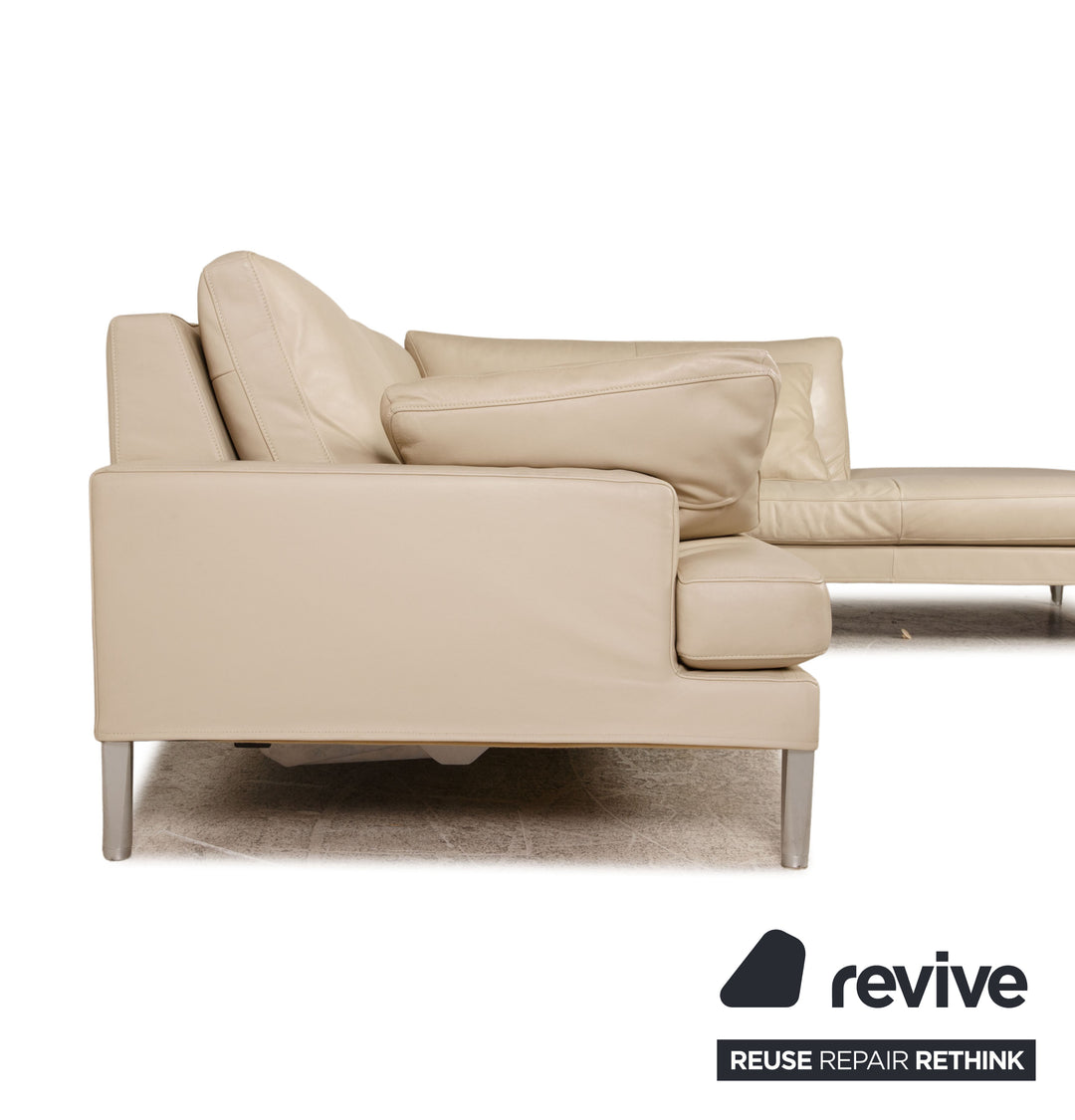 FSM Leder Ecksofa Creme Sofa Couch Funktion Recamiere rechts