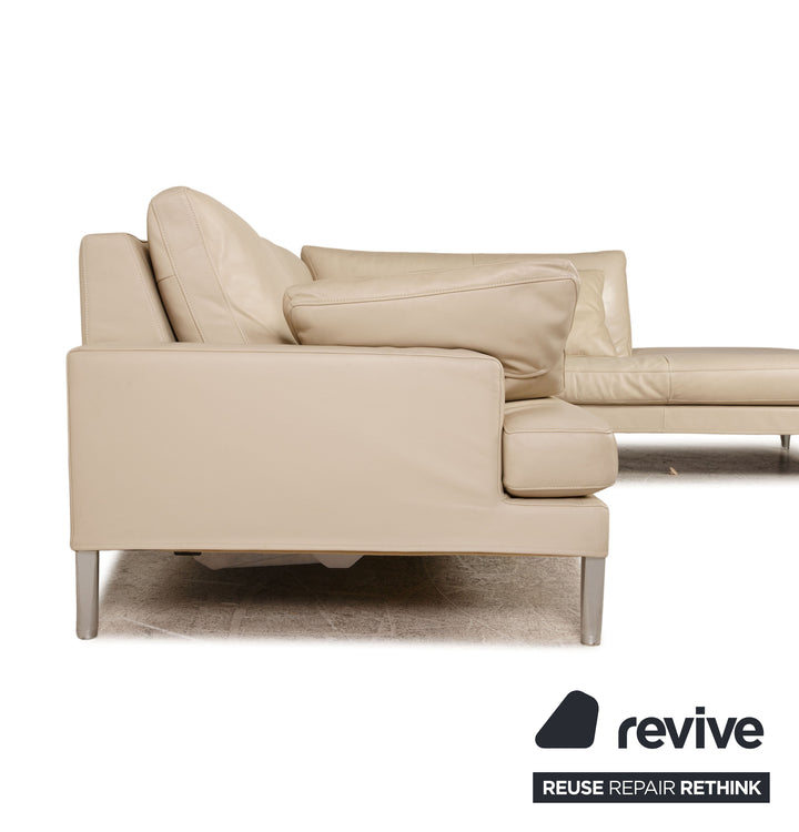 FSM Leder Ecksofa Creme Sofa Couch Funktion Recamiere rechts