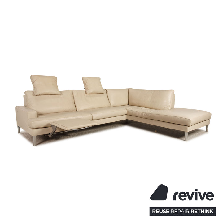FSM Leder Ecksofa Creme Sofa Couch Funktion Recamiere rechts