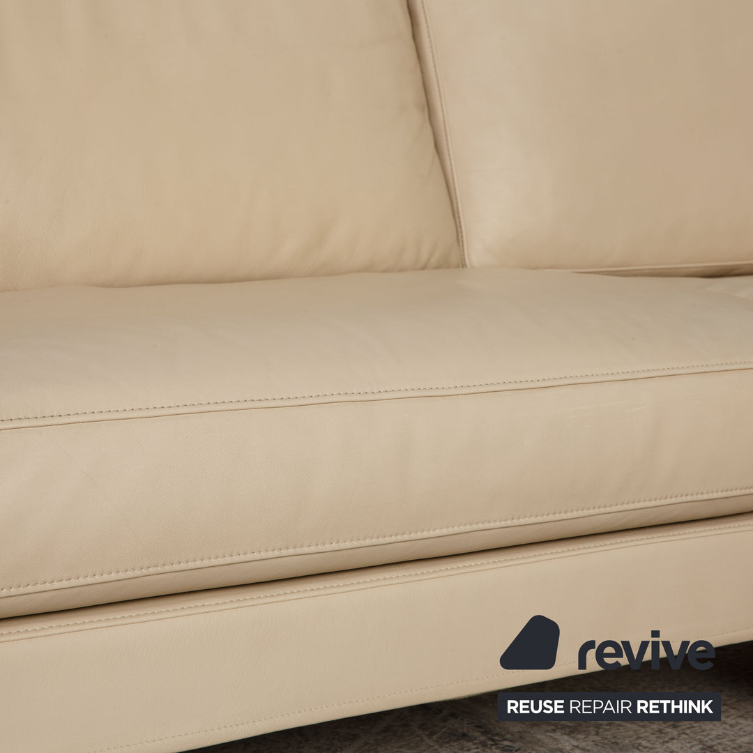 FSM Leder Ecksofa Creme Sofa Couch Funktion Recamiere rechts