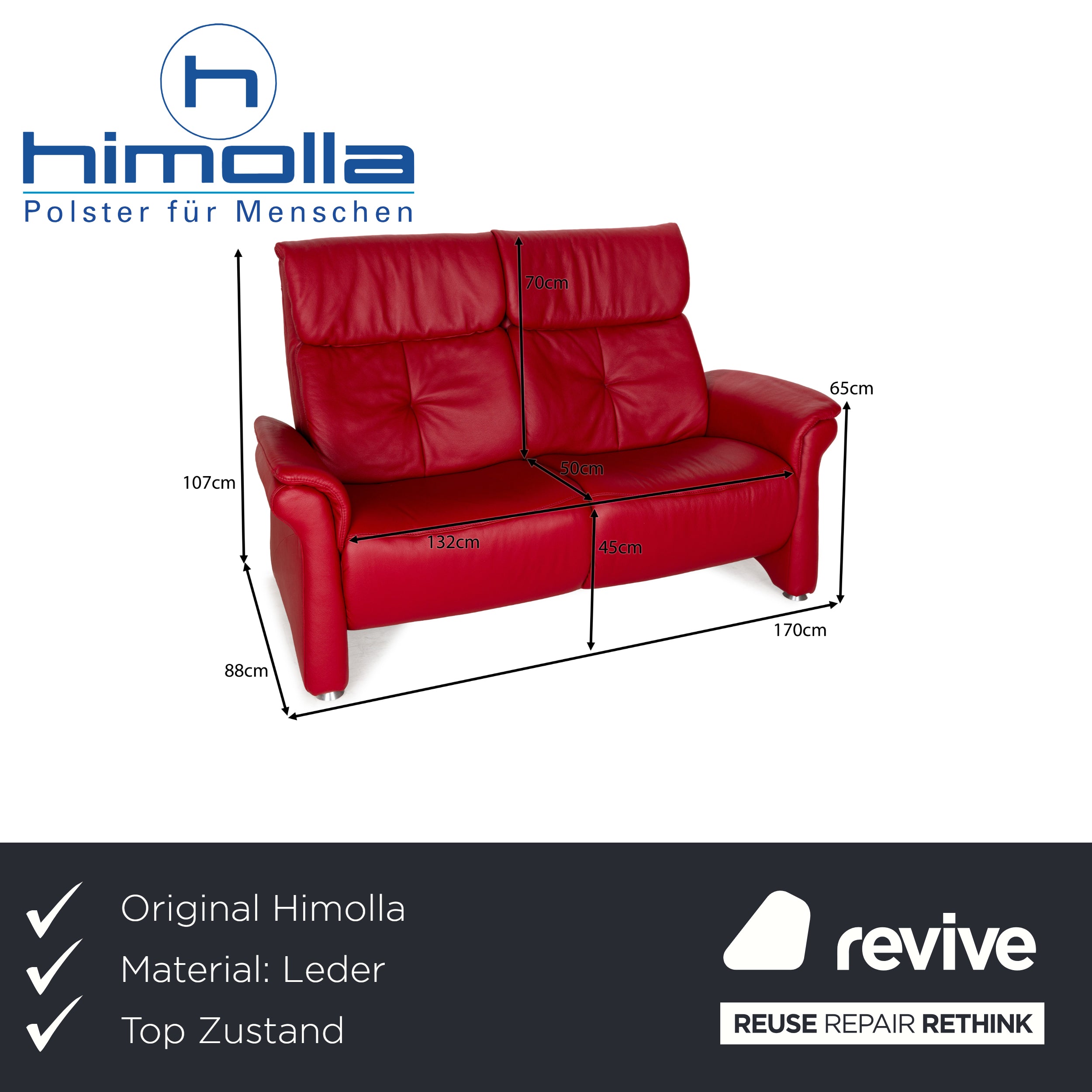 Himolla Cumuly Leder Dreisitzer Rot Sofa Couch