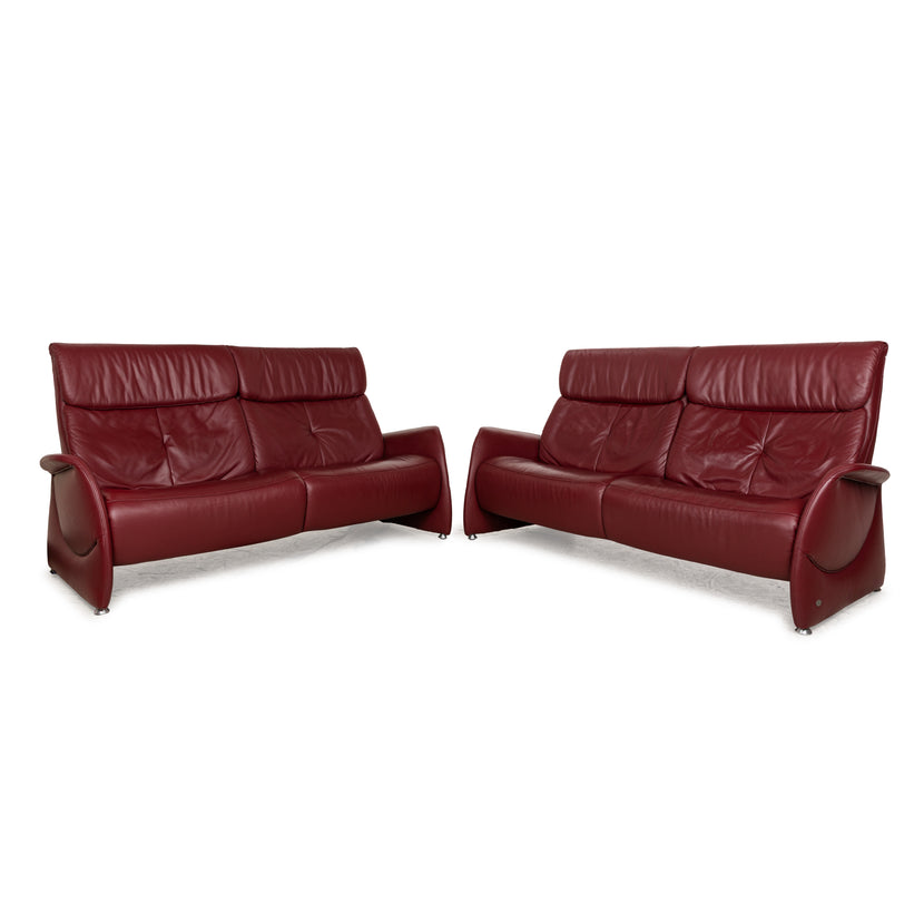 Himolla Cumuly Leder Sofa Garnitur Rot Dunkelrot Dreisitzer Couch