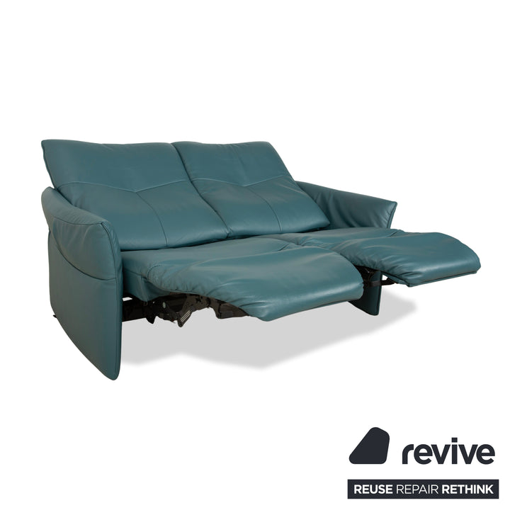 Himolla Cumuly Leather Two-Seater Blue Green Petrol Electric Function Sofa Couch
