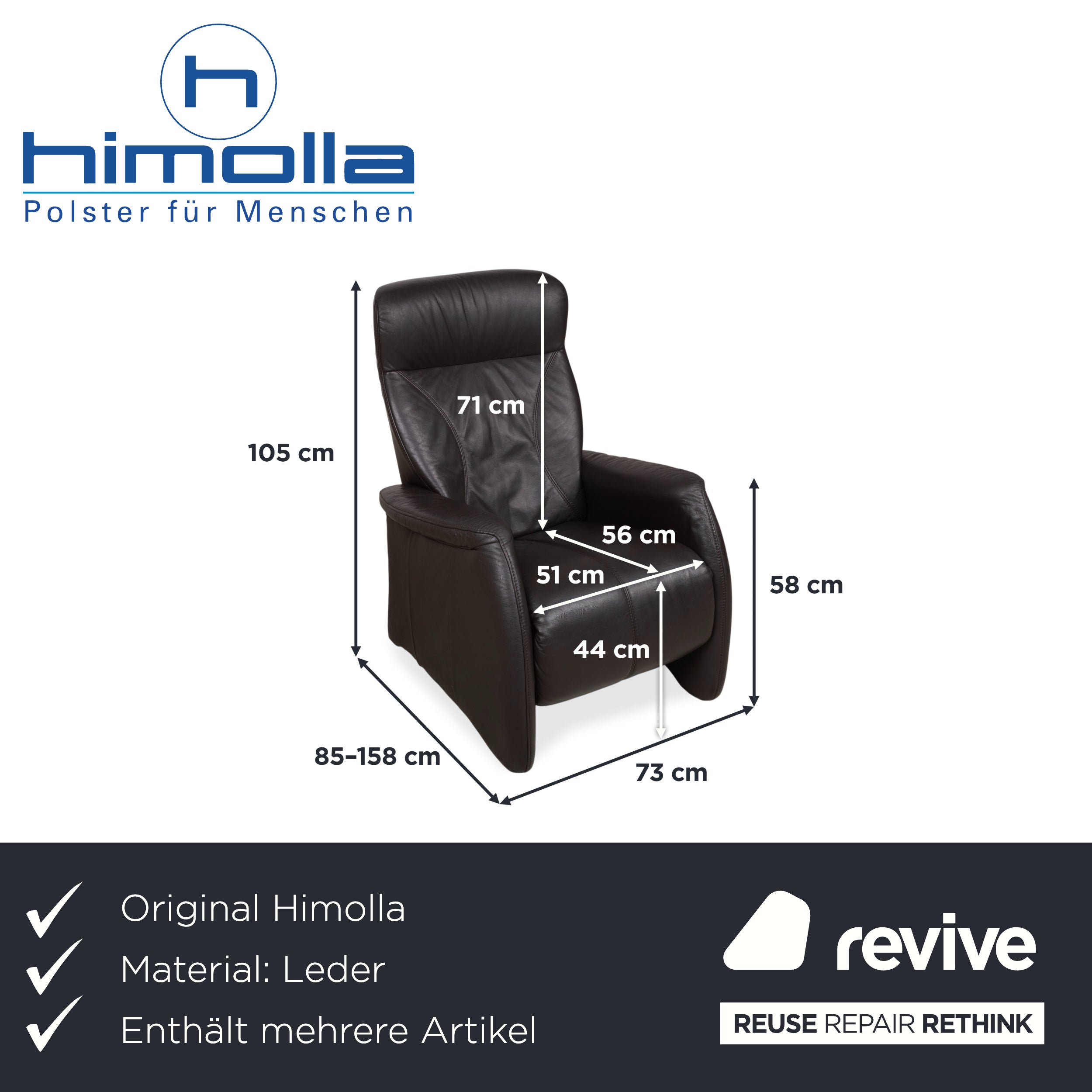 Himolla Garnitur 4571 Cumuly Leder Dreisitzer Sessel Anthrazit Grau Sofa Couch manuelle Funktion Relaxfunktion