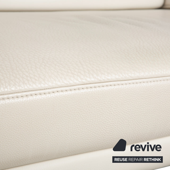 Himolla Leder 2x Dreisitzer Creme Weiß Holz Sofa Couch