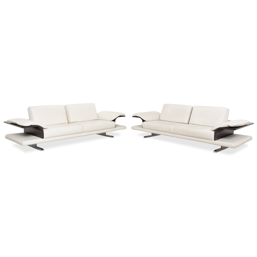 Himolla Leder 2x Dreisitzer Creme Weiß Holz Sofa Couch