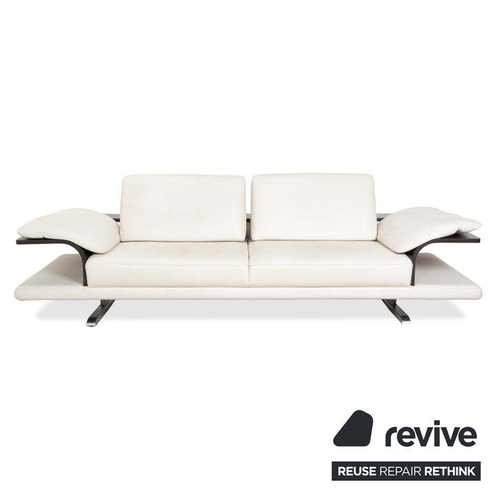 Himolla Leder 2x Dreisitzer Creme Weiß Holz Sofa Couch