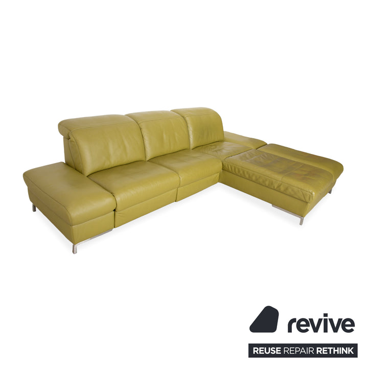 Himolla Leder Ecksofa Grün Gelb Olivgrün elektrische und manuelle Funktion Sofa Couch