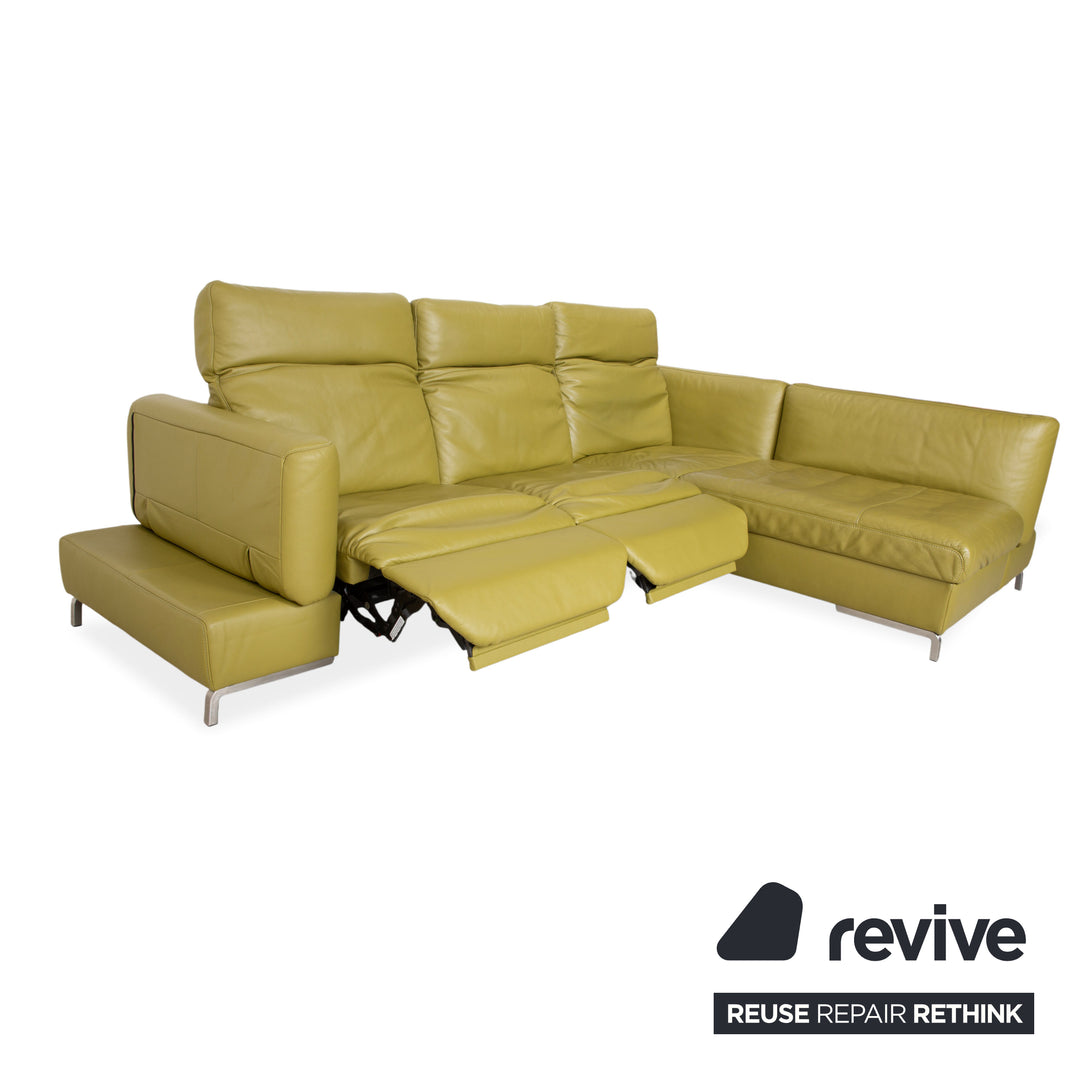 Himolla Leder Ecksofa Grün Gelb Olivgrün elektrische und manuelle Funktion Sofa Couch