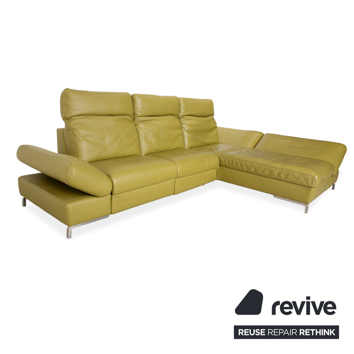 Himolla Leder Ecksofa Grün Gelb Olivgrün elektrische und manuelle Funktion Sofa Couch