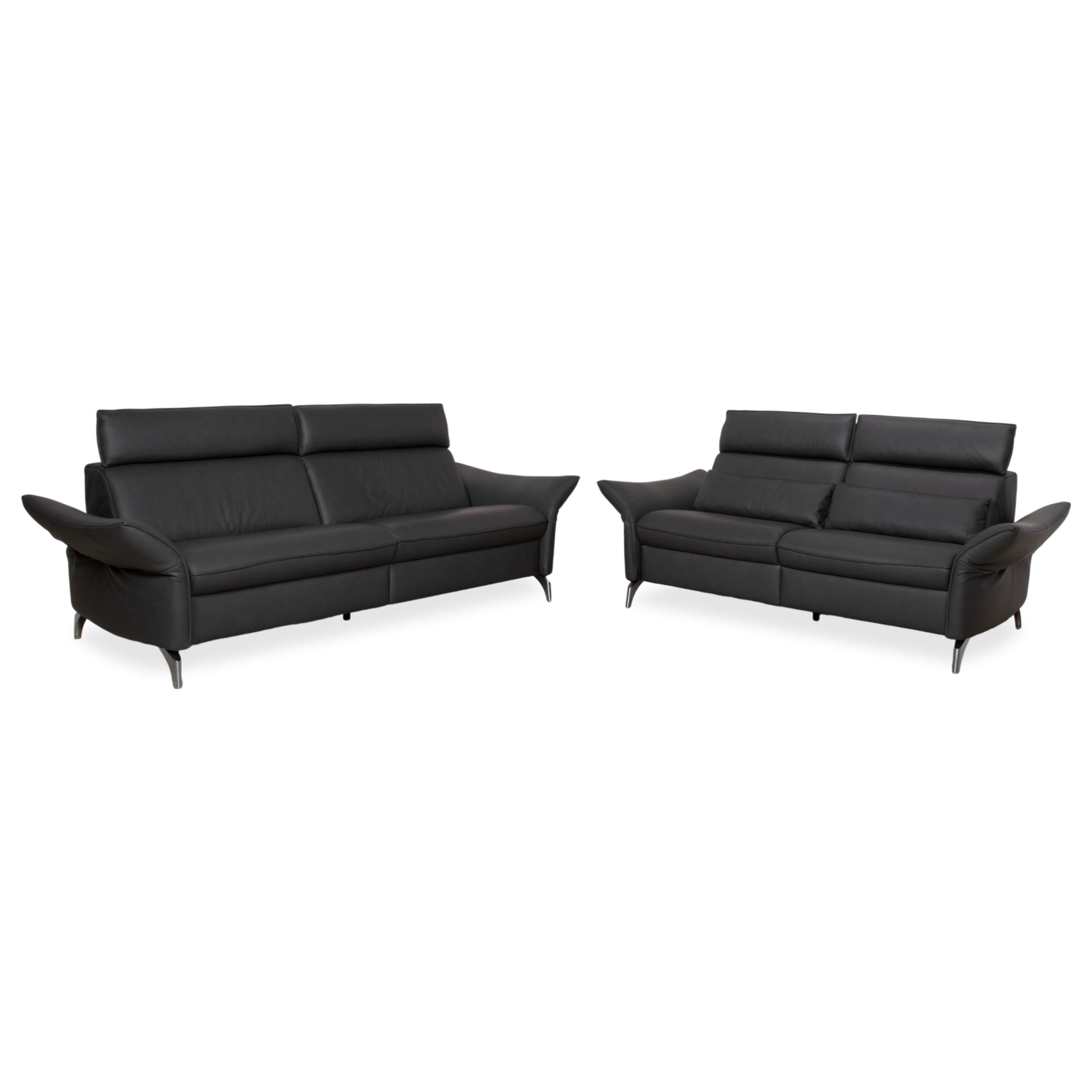Himolla Weilheim Zweisitzer Dreisitzer Leder Sofa Grau manuelle Funktion Couch