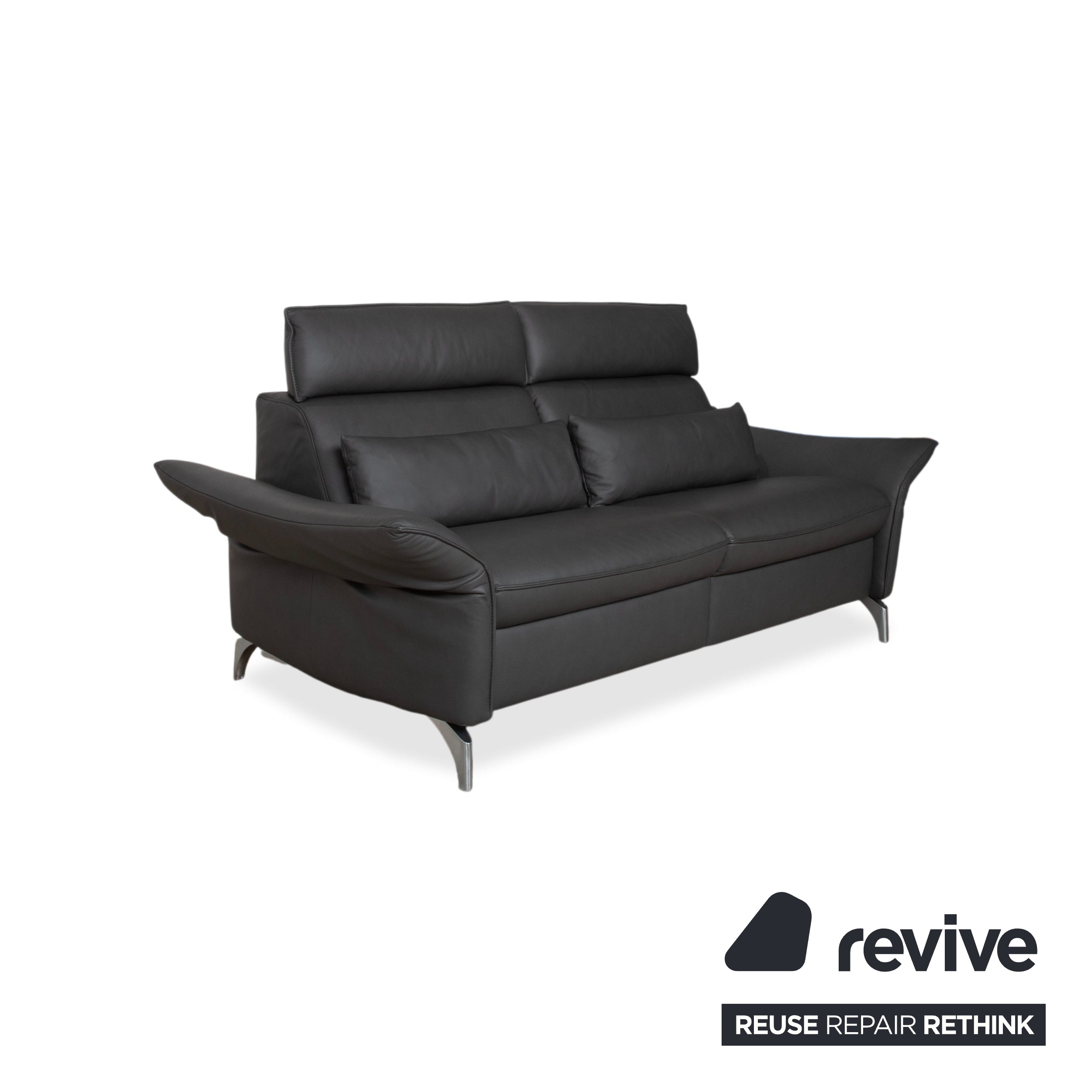 Himolla Weilheim Zweisitzer Dreisitzer Leder Sofa Grau manuelle Funktion Couch