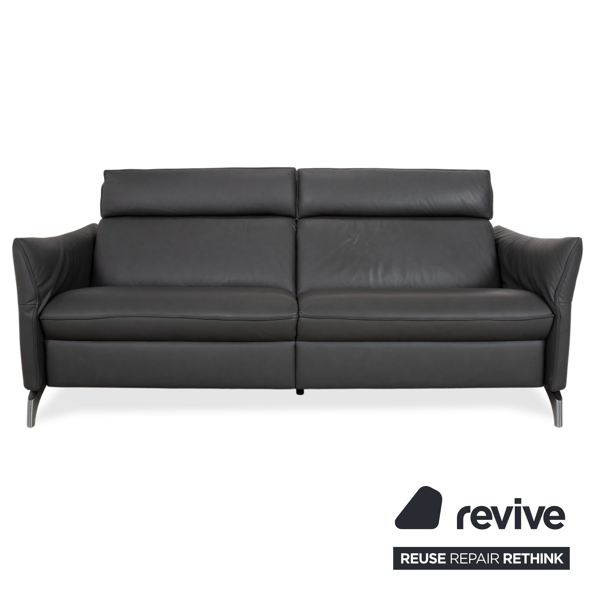Himolla Weilheim Zweisitzer Dreisitzer Leder Sofa Grau manuelle Funktion Couch