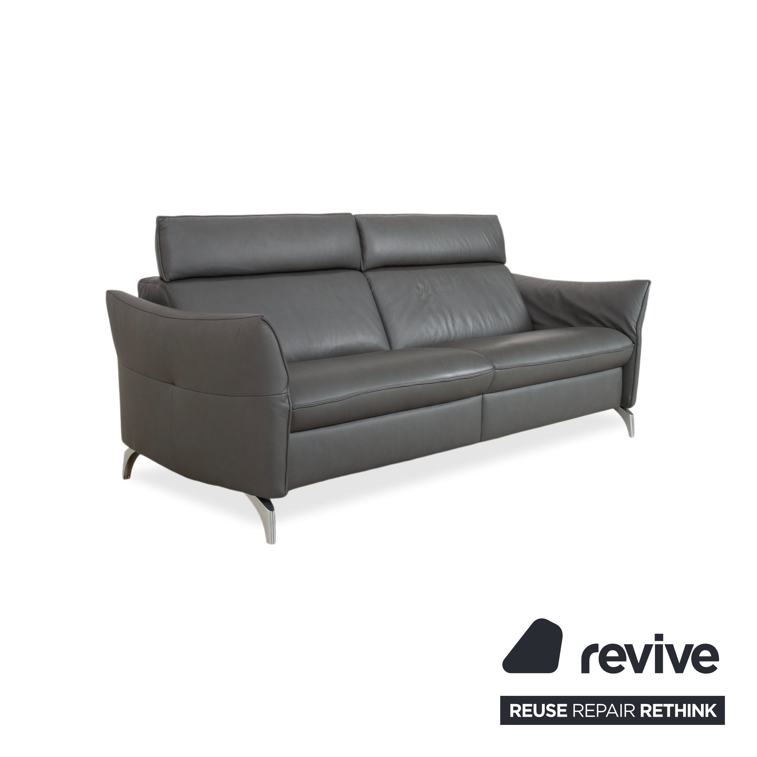 Himolla Weilheim Zweisitzer Leder Sofa Grau manuelle Funktion Couch